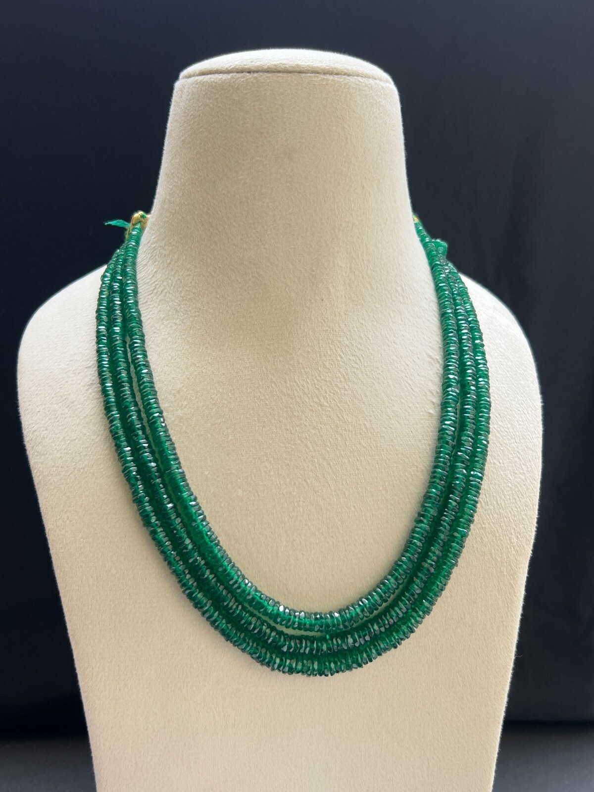 Emerald labbon facted 3 Layer Heishi Beads Necklace 18″ Handmade Layered Jewelry