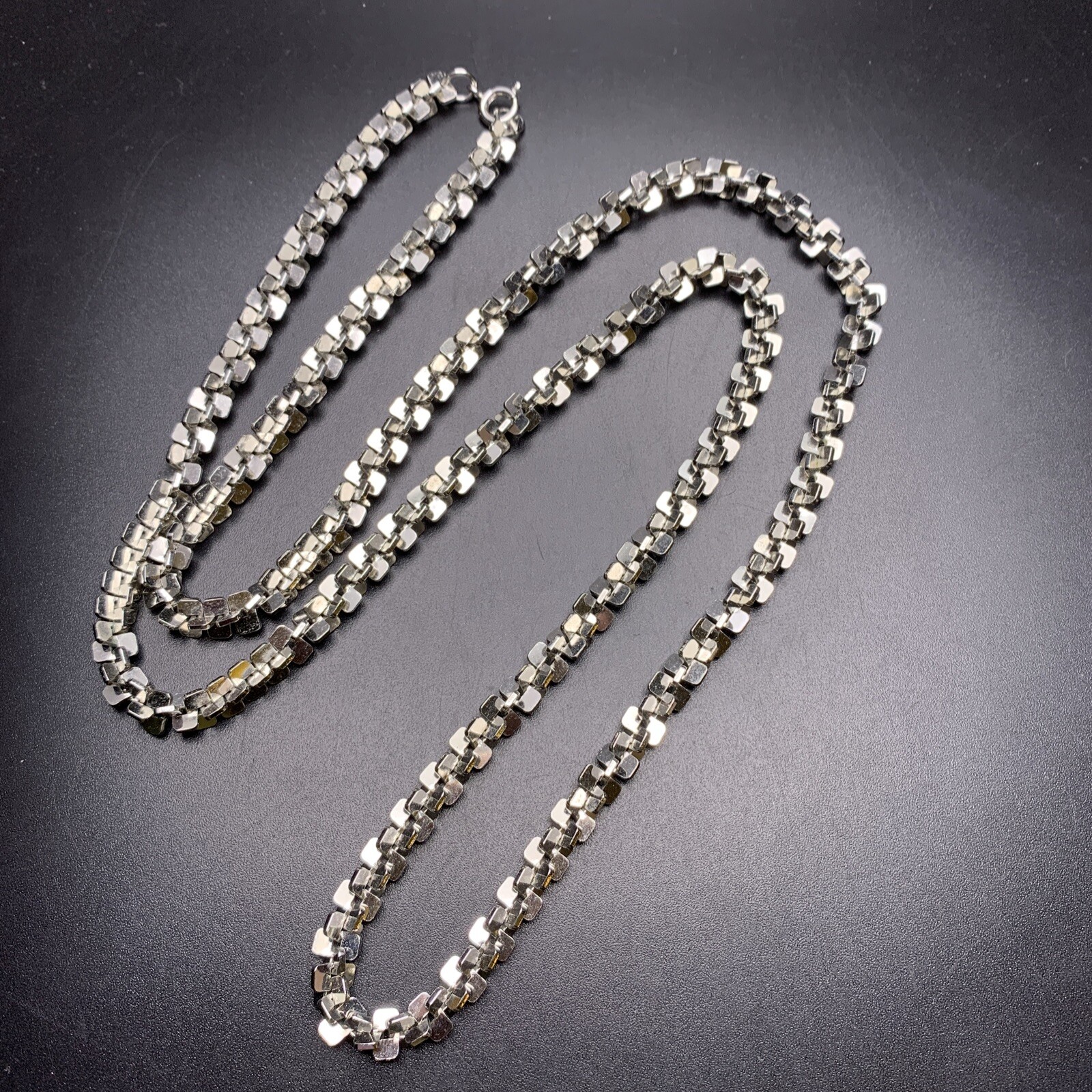 Long Margarita Chain Necklace Silver Tone 30 Inch Classic Simple