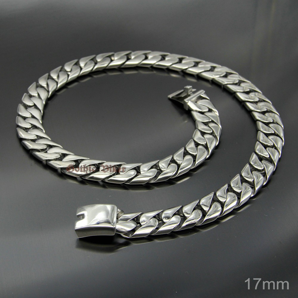 Heavy Wide Stainless Steel Curb Cuban Chain Men Necklace Polish 17mm 20mm 18-30″