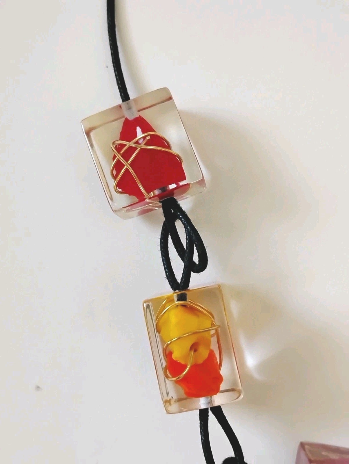 Sobral Jackie Brazil Resin Cubes Colorful Gold Wire Wrapped Inclusions Necklace