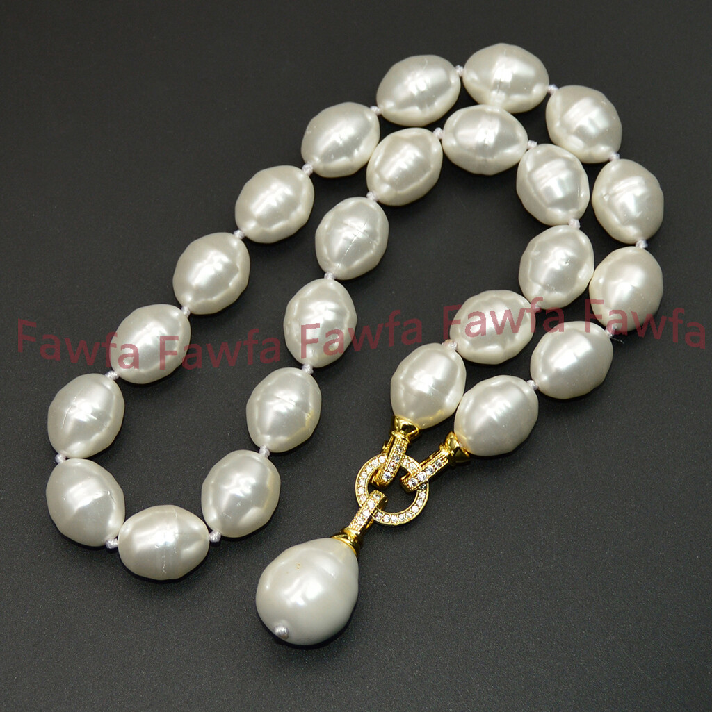 Fine 13x16mm South Sea White Baroque Shell Pearl Beaded Pendant Necklaces 18-28″