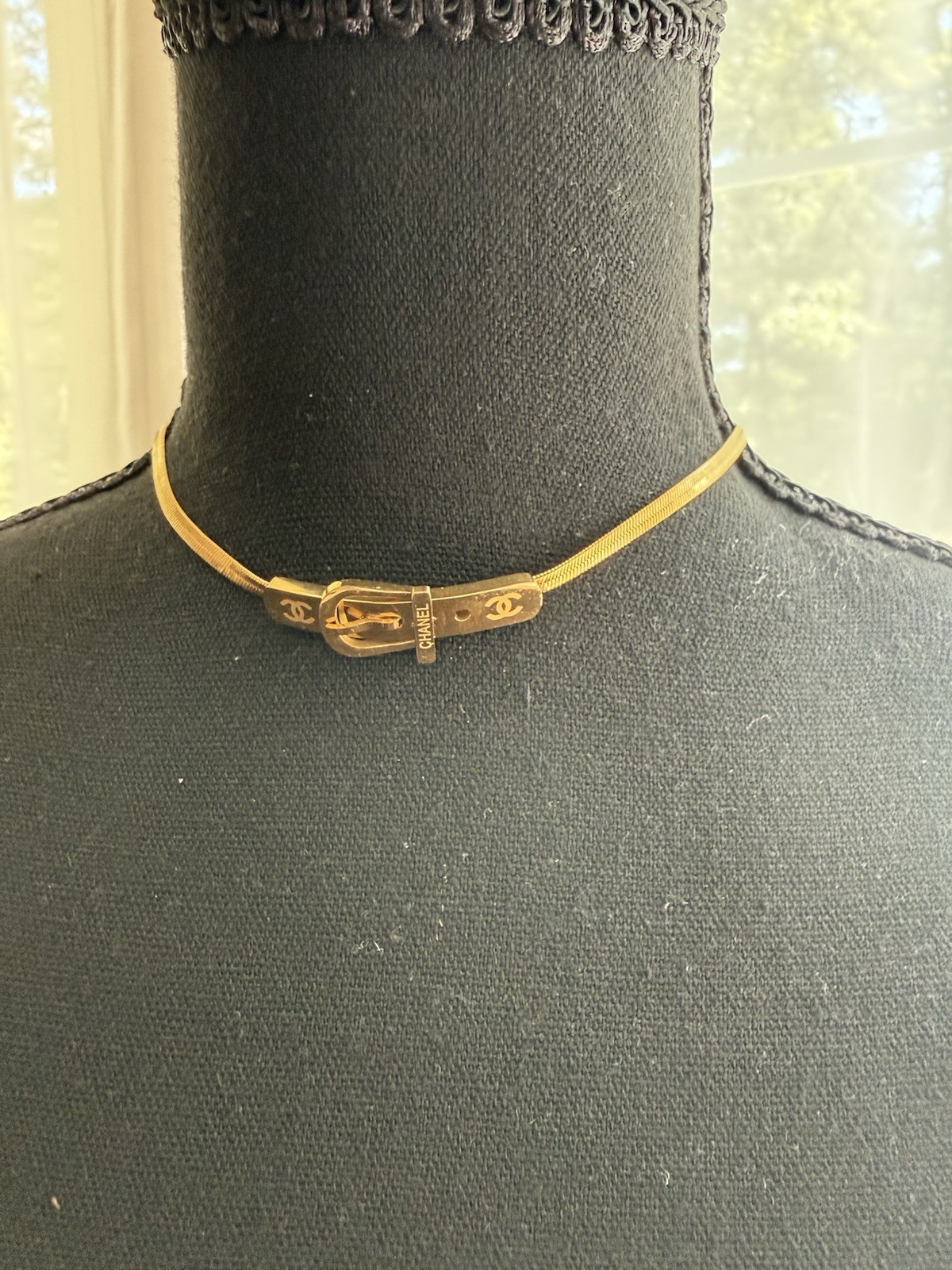 Signed Gold Tone Herringbone Chain Choker Necklace Lobster Adjustable