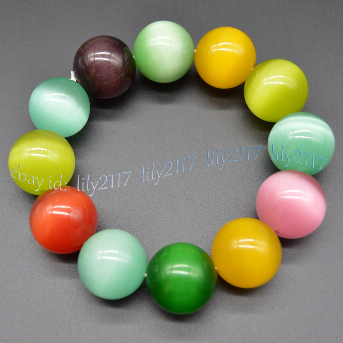 20mm Multi-Color Opal Cat’s Eye Gems Round Beads Necklace 18” Bracelet 8-8.5”