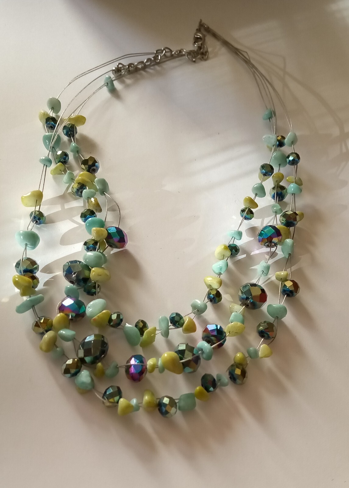 Women’s Beaded Necklace Multi Strand Small Stones Wire Chain 16″ Free Shipping