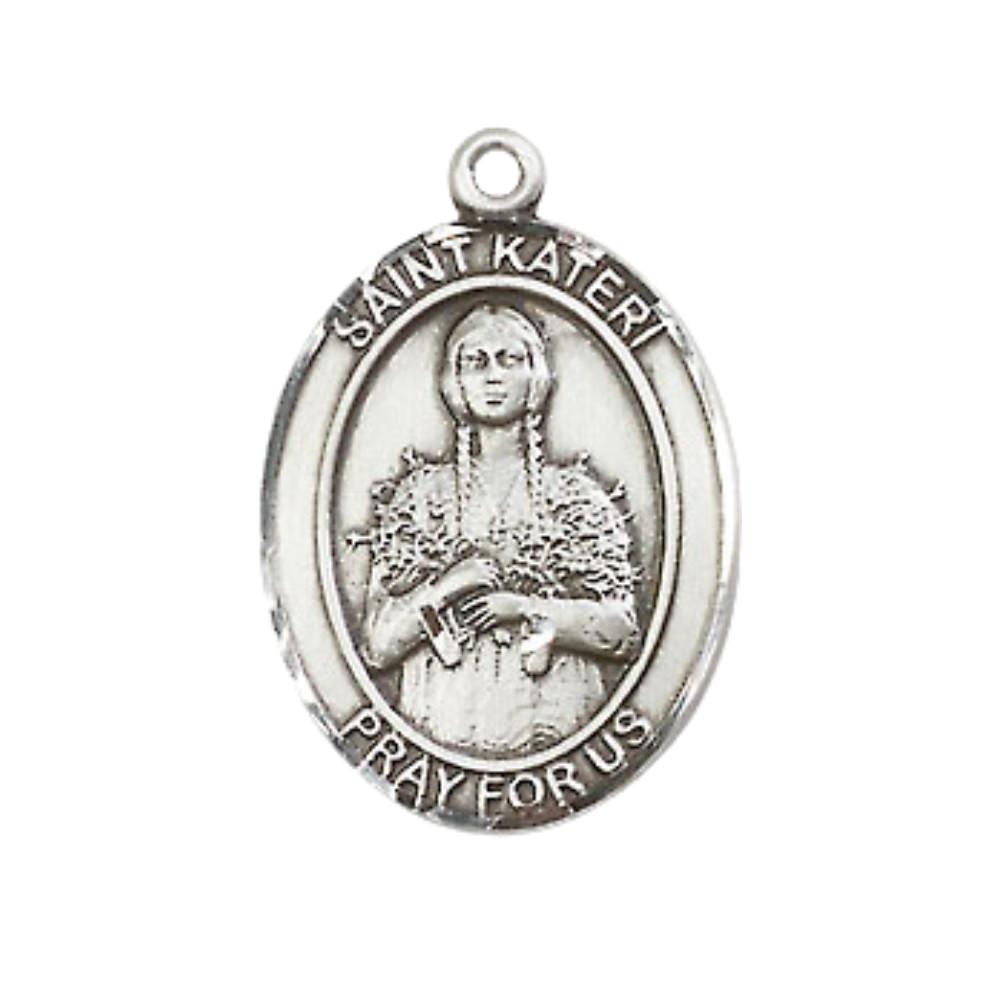 Medium Sterling Silver Saint Kateri Medal Pendant 24″ Endless Chain Necklace