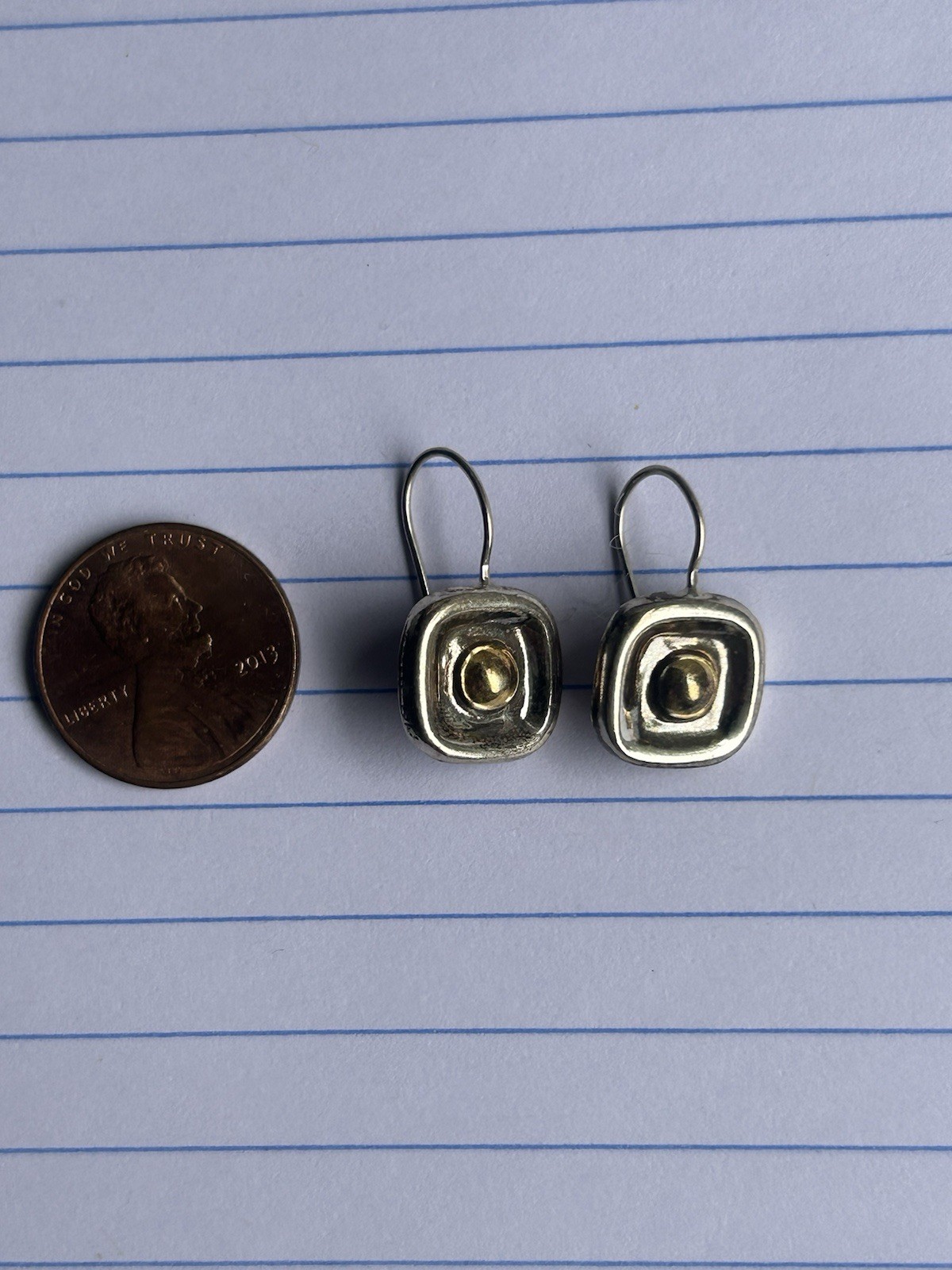 Silpada Sterling Silver Square With Brass Dot Center Earrings