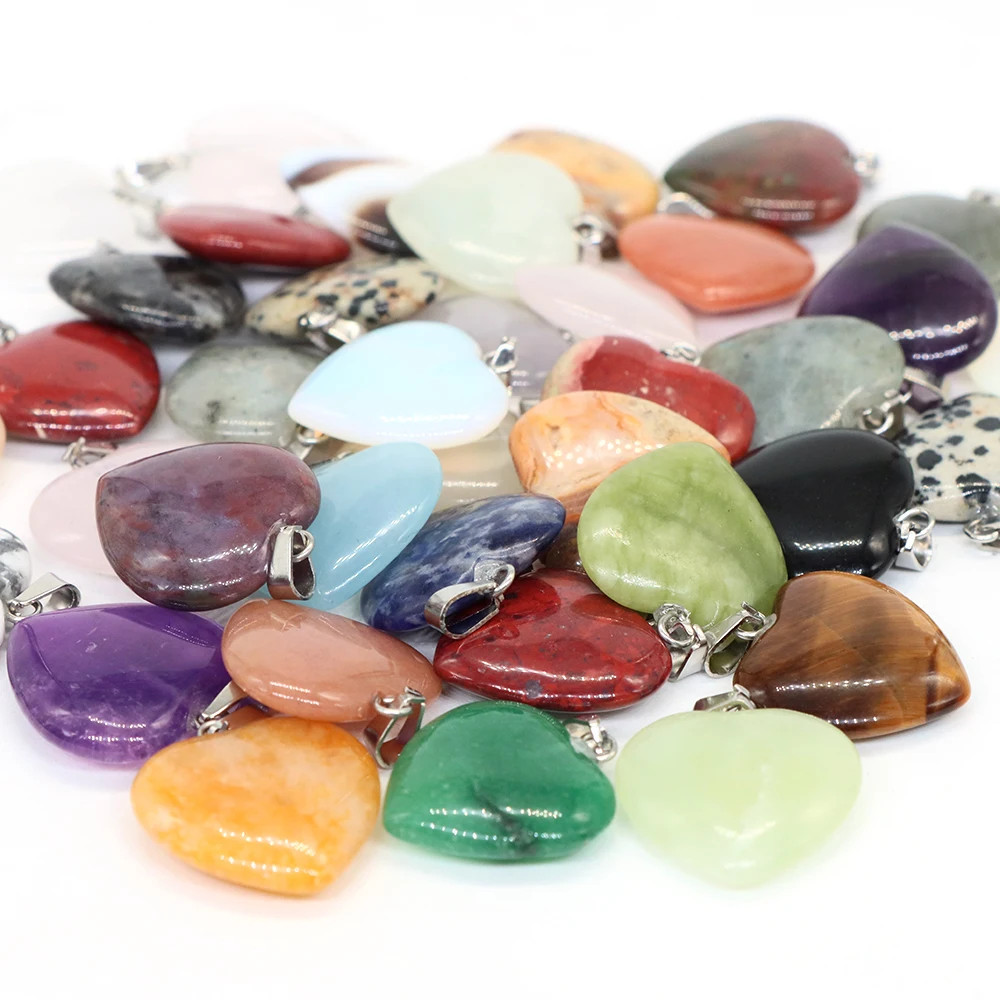 20mm Natural Stone Mix Heart Shape Charms Pendants For Jewelry Making Women