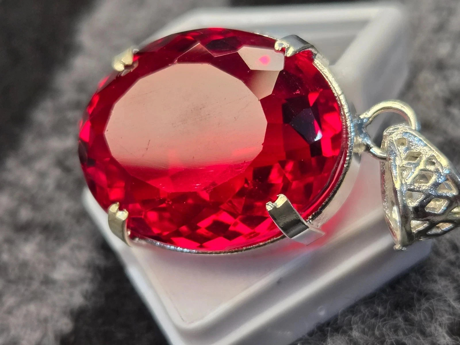 106.30 Ct GIE Certified Lab Created Red Topaz Oval Cut Pendant Locket MR Gems A+