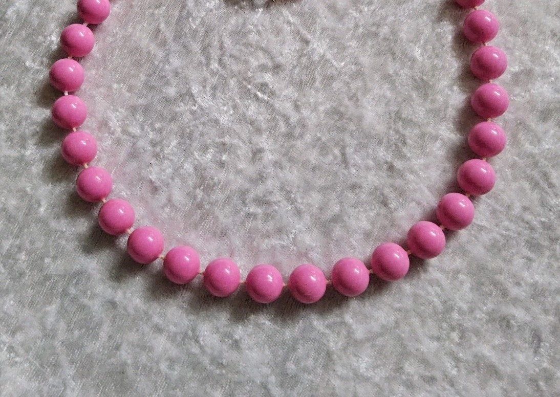 Hot Pink Spring Ring Round Beaded Necklace 24″