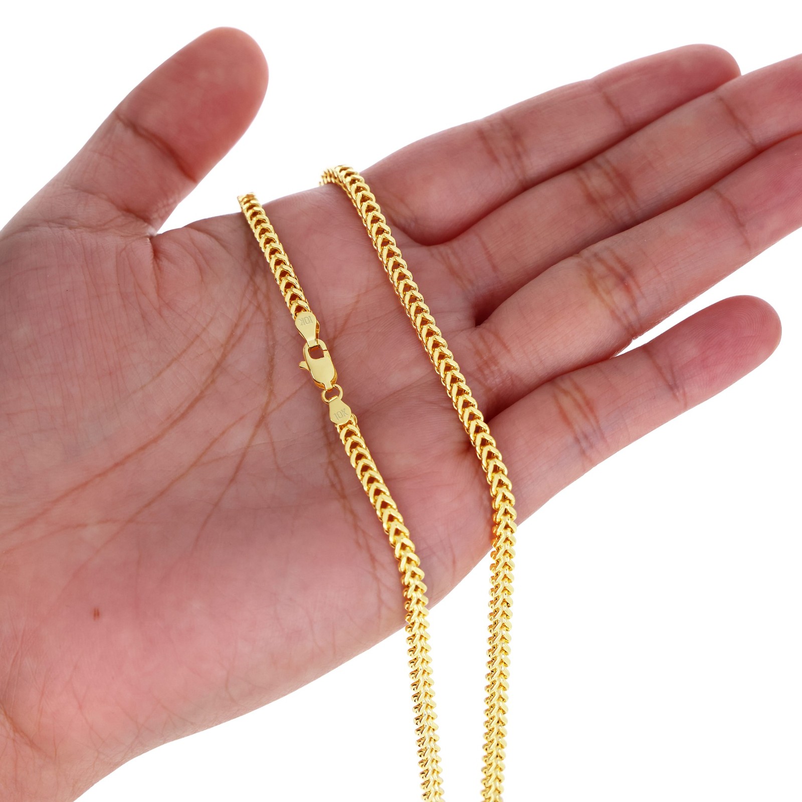 10K Yellow Gold 3mm Franco Box Wheat Foxtail Chain Necklace Mens Womens 18″- 30″