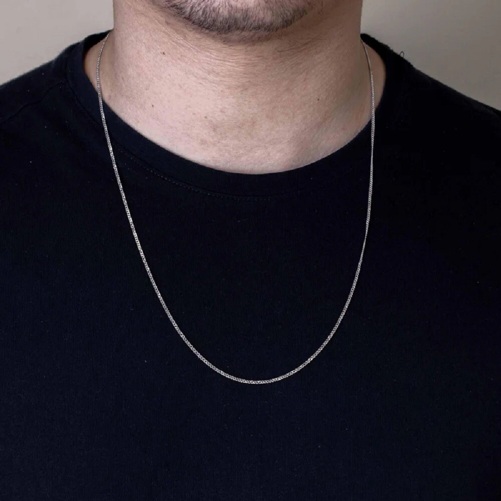 Sterling Silver Rhodium Finish 1.5 mm Cuban Curb Link Chain Necklace, Made Italy