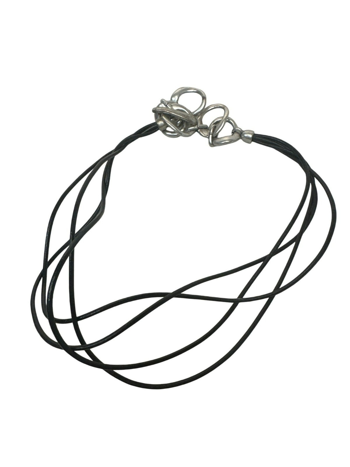 Multi-Strand Black Cord Necklace Silver Tone Metal Loops & Unique Clasp 20″ Goth