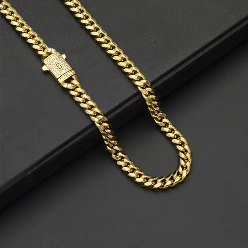 Stainless Steel 14k Gold Plated Miami Hip Hop Cuban Link Chain Necklace Bracelet
