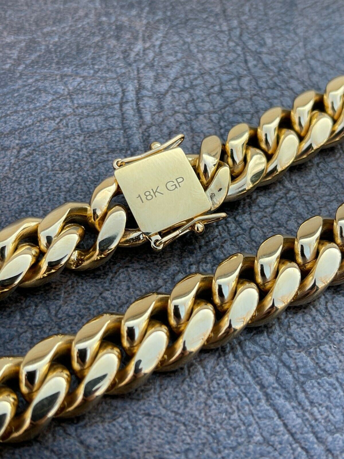Miami Cuban Link Chain Real 18k Gold Plated Stainless Steel Necklace 14mm