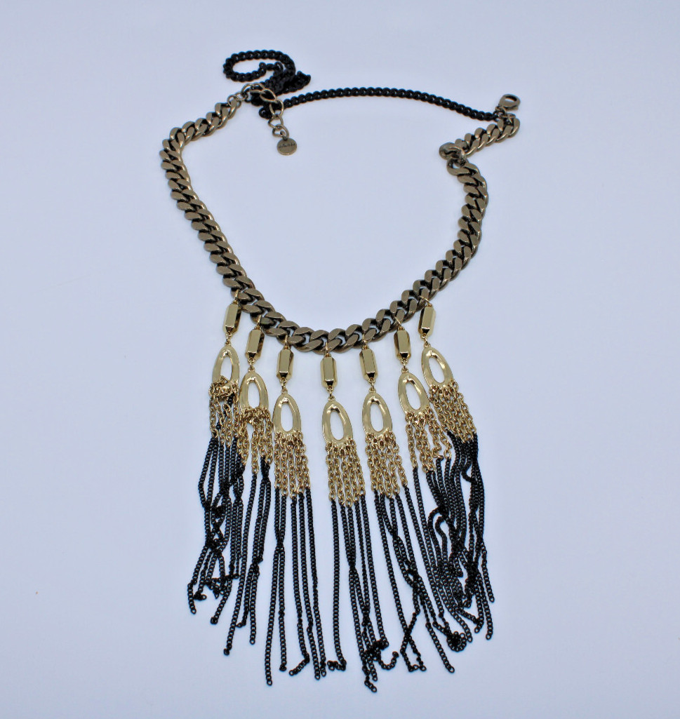 A5 Flawless STELLA & DOT Mixed Metal Multi Strand Chain Gold Black Necklace