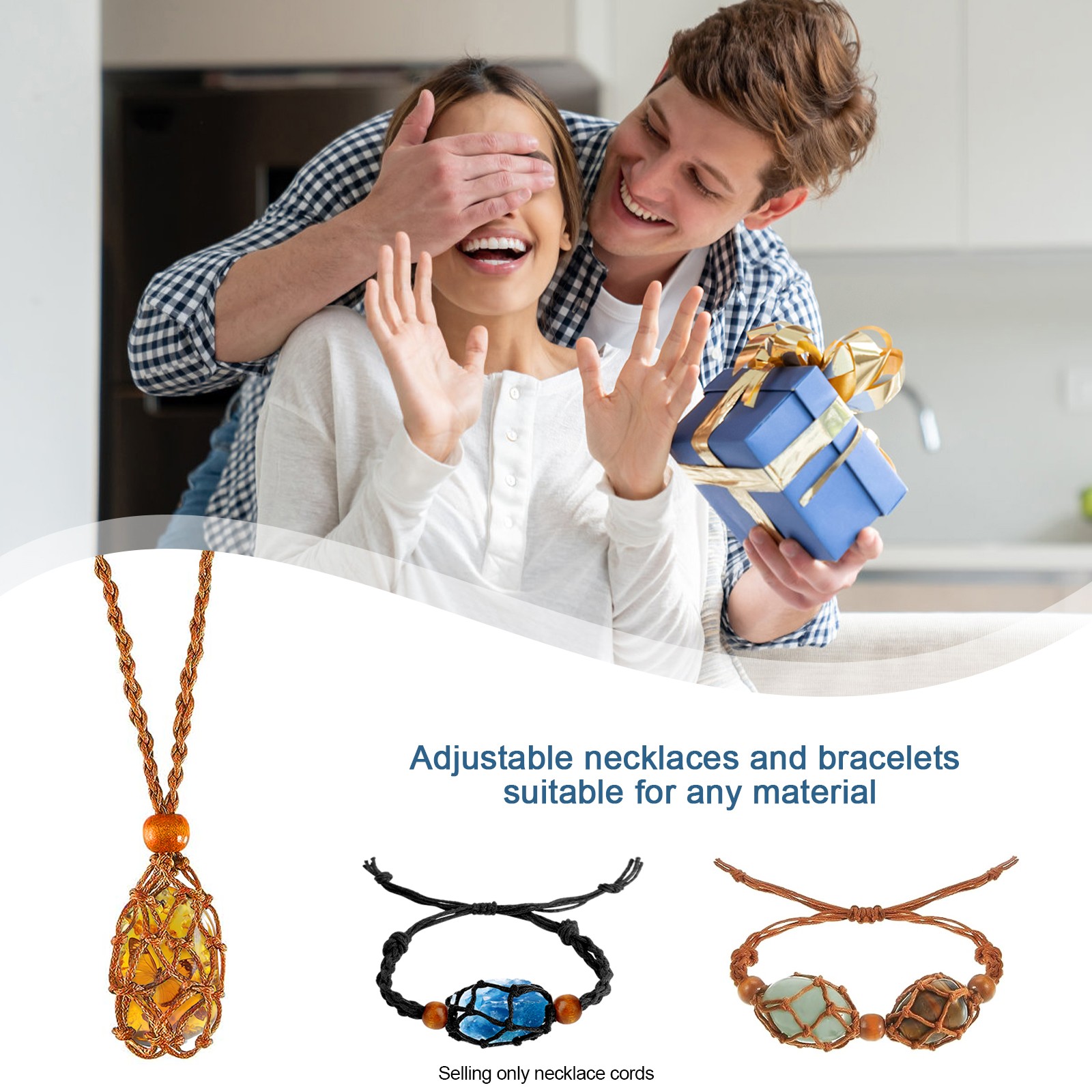 10X Crystal Holder Necklace Bracelet Set Adjustable Stone Cage Cord DIY Jewelry