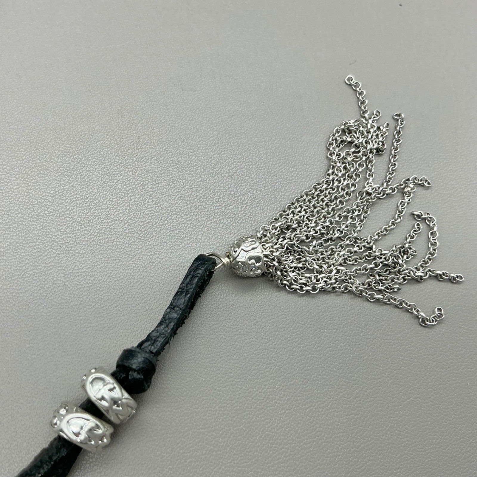 Lucky Brand Necklace Womens Silver Tone Layered Faux Leather Tassel 30 Inch