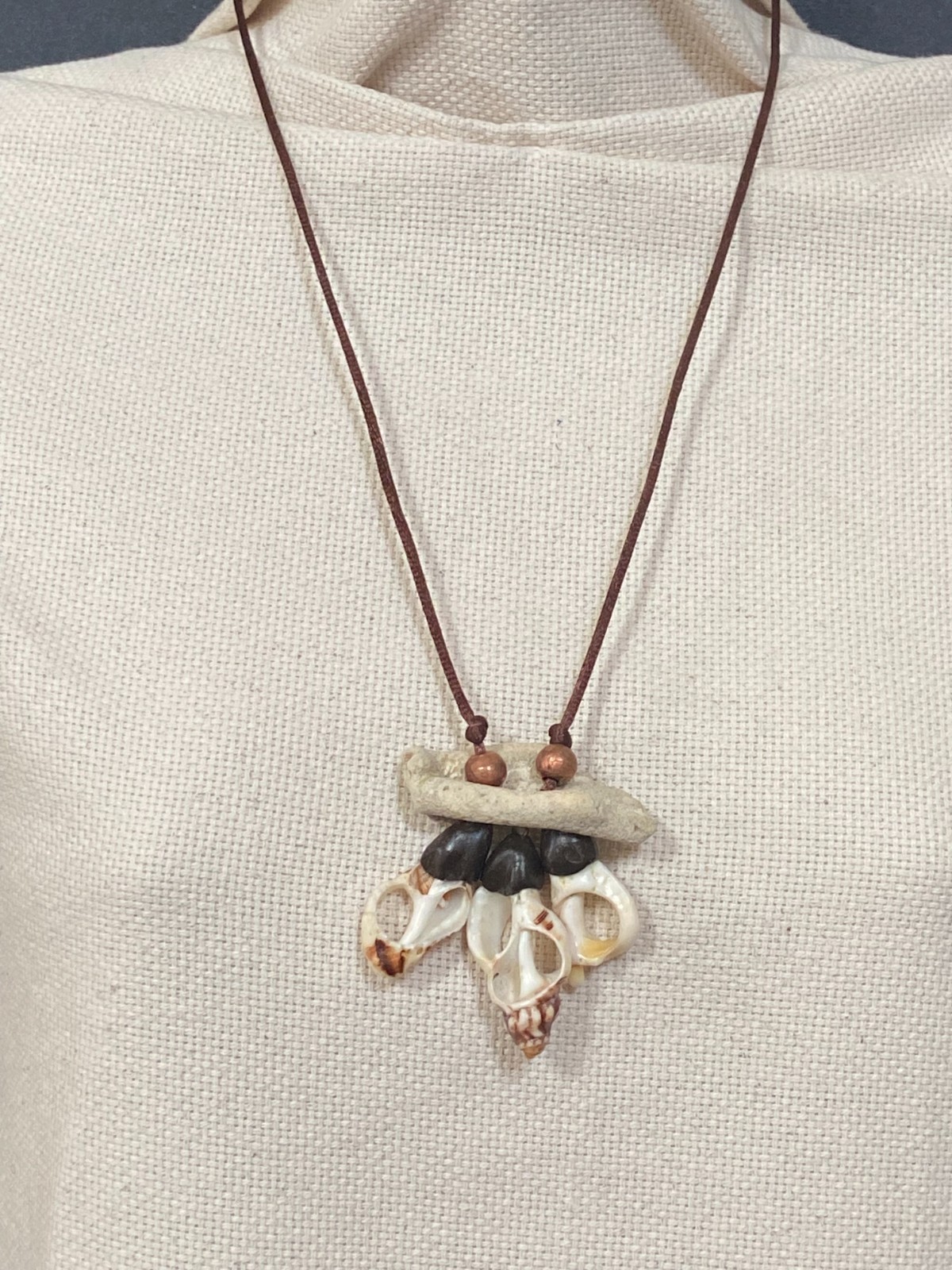 Handcrafted Coastal Coral and Shell Pendant Necklace with Copper Accent
