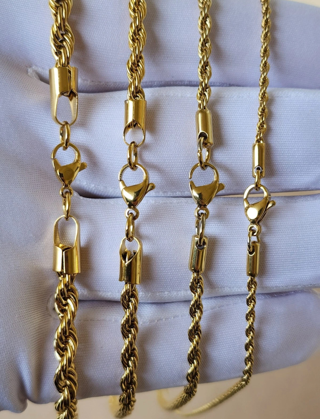 Stainless Steel Gold Plated Rope chain 2-5mm Size 16-24in HipHop Jewelry Unisex