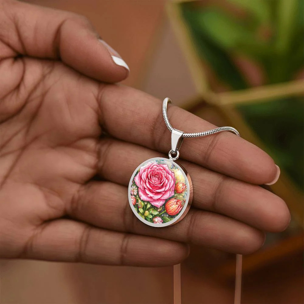 Pink Rose Personalized Engraved Necklace Bracelet or Keychain
