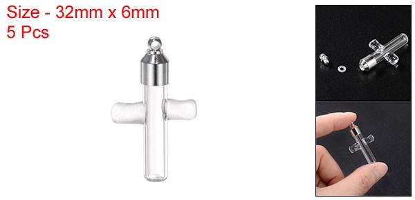 5pack Name on Rice Glass Vial Pendant Cross