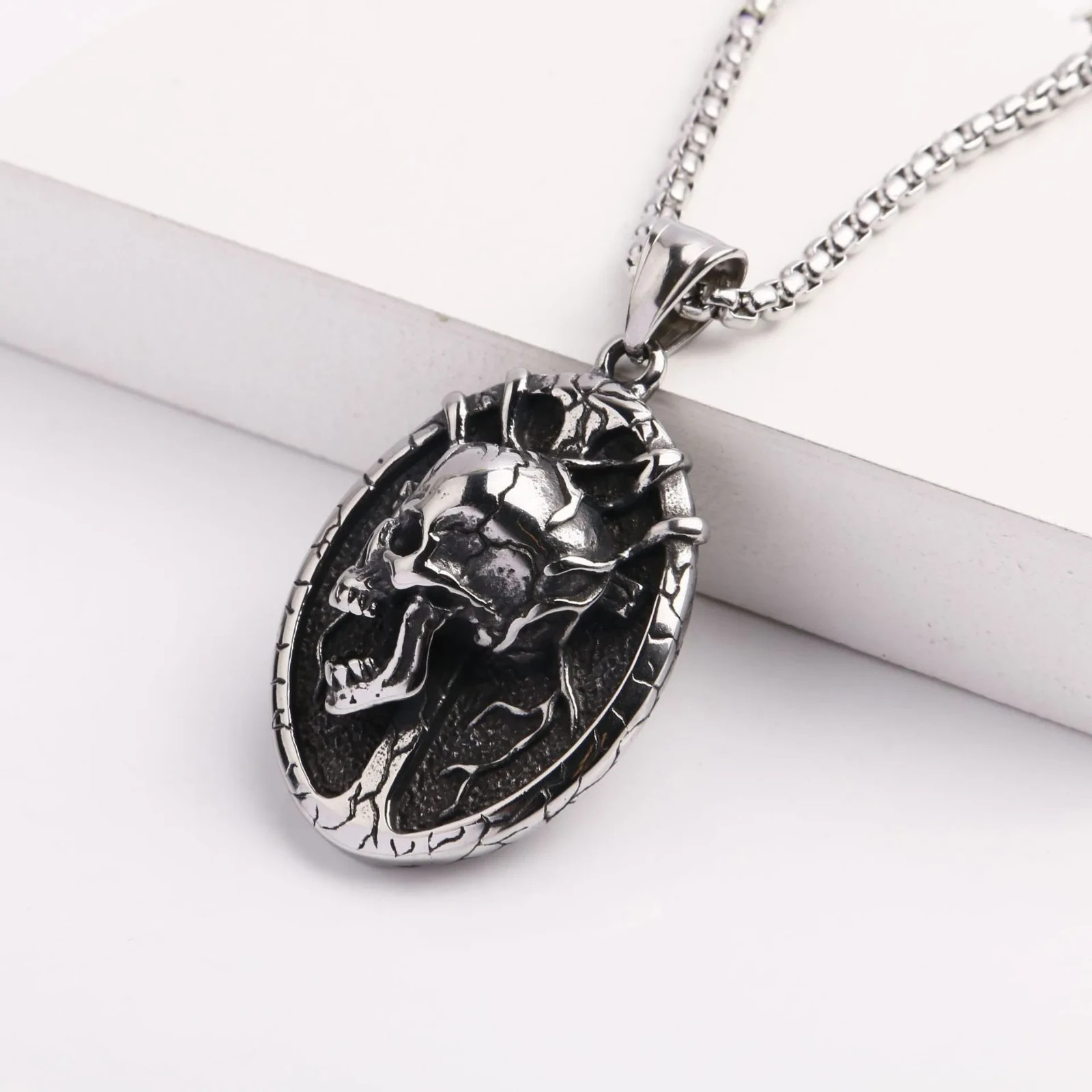 Gothic Satanic Skull Pendant Necklace Retro Punk Cross Charm Jewelry Gift