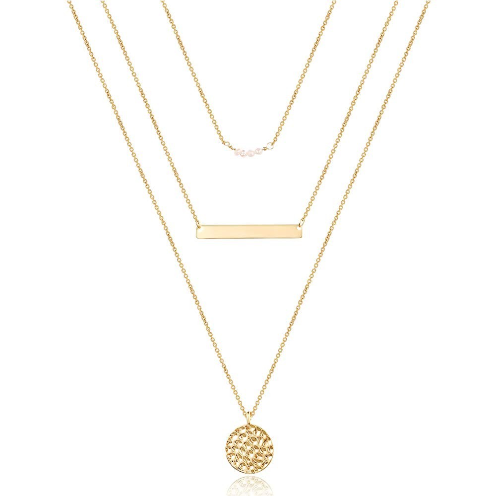 Dainty Layered Choker Necklace, Handmade Y Pendant & Bar Disc, Adjustable Jewelr