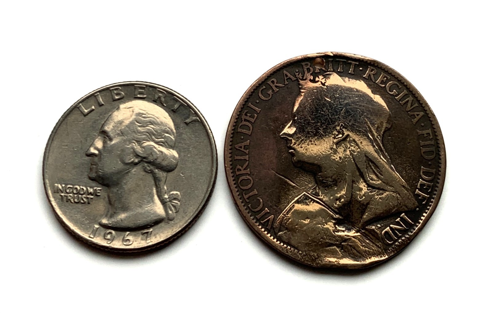 1895-1901 United Kingdom 1 Penny coin pendant Queen Victoria London Leeds 001616