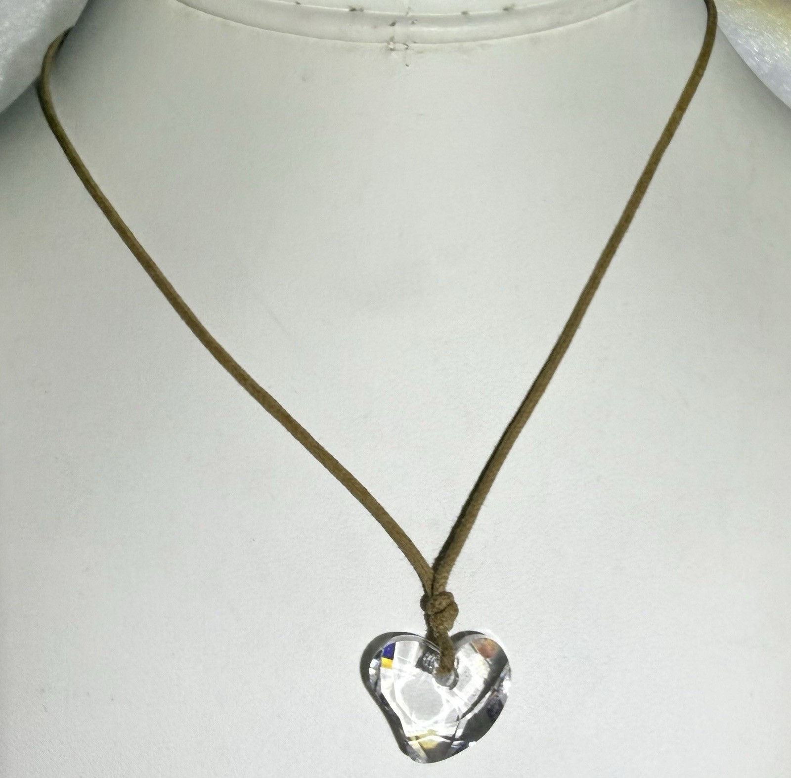 SWAROVSKI Colorless Crystal 3/4” Stylized Heart On Adjustable Cord 22” Necklace