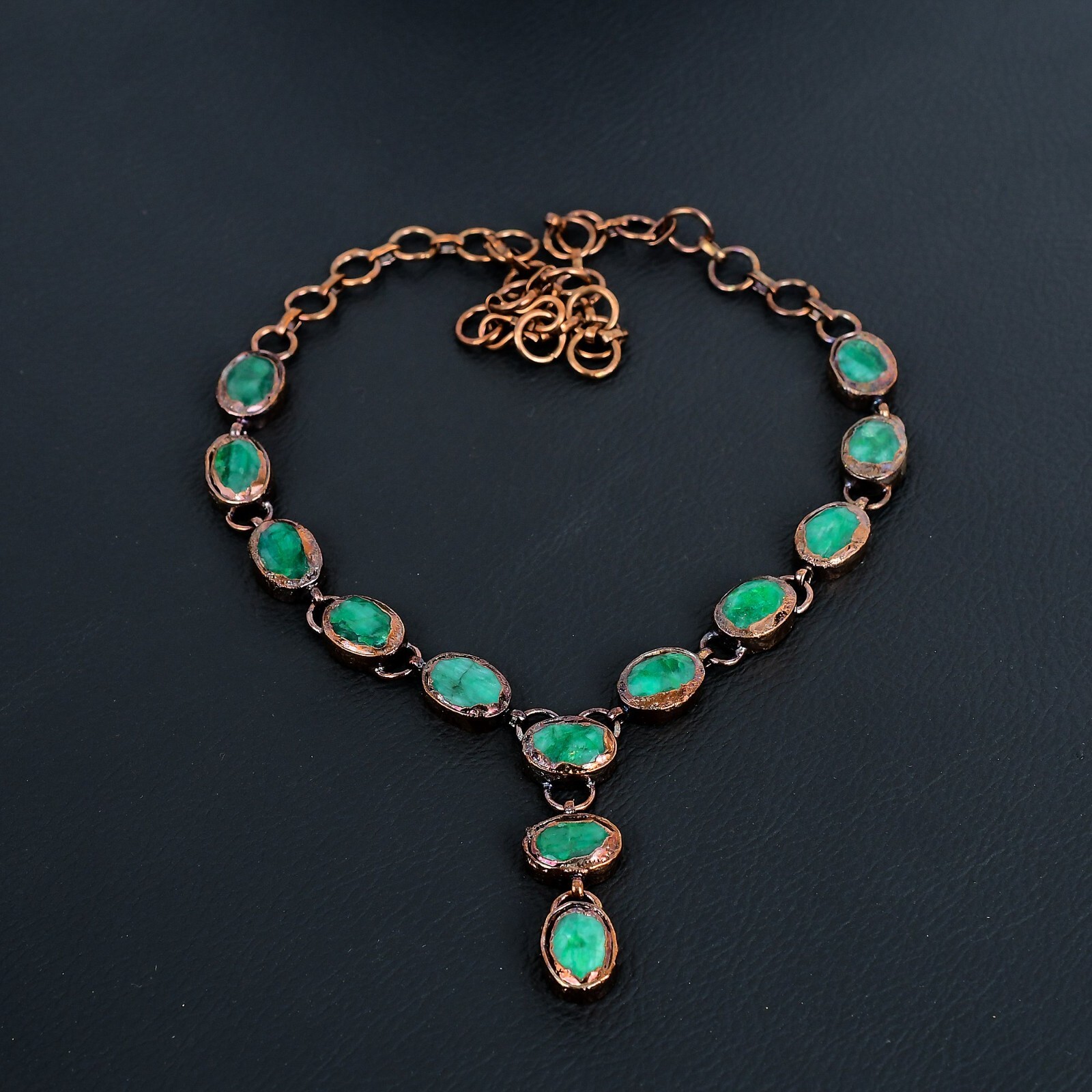 Emerald Handmade Gemstones Copper Electroformed Oval Shape Necklace Jewelry