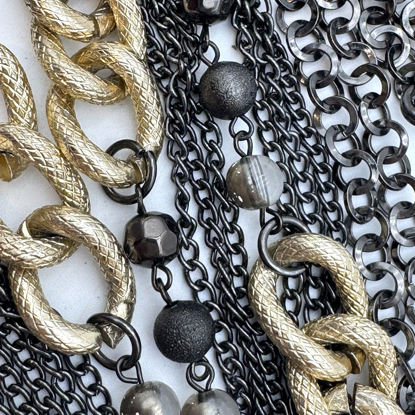 NY & Co Mixed Metal Layered Chain Necklace Gunmetal Gold Tone Statement 36″