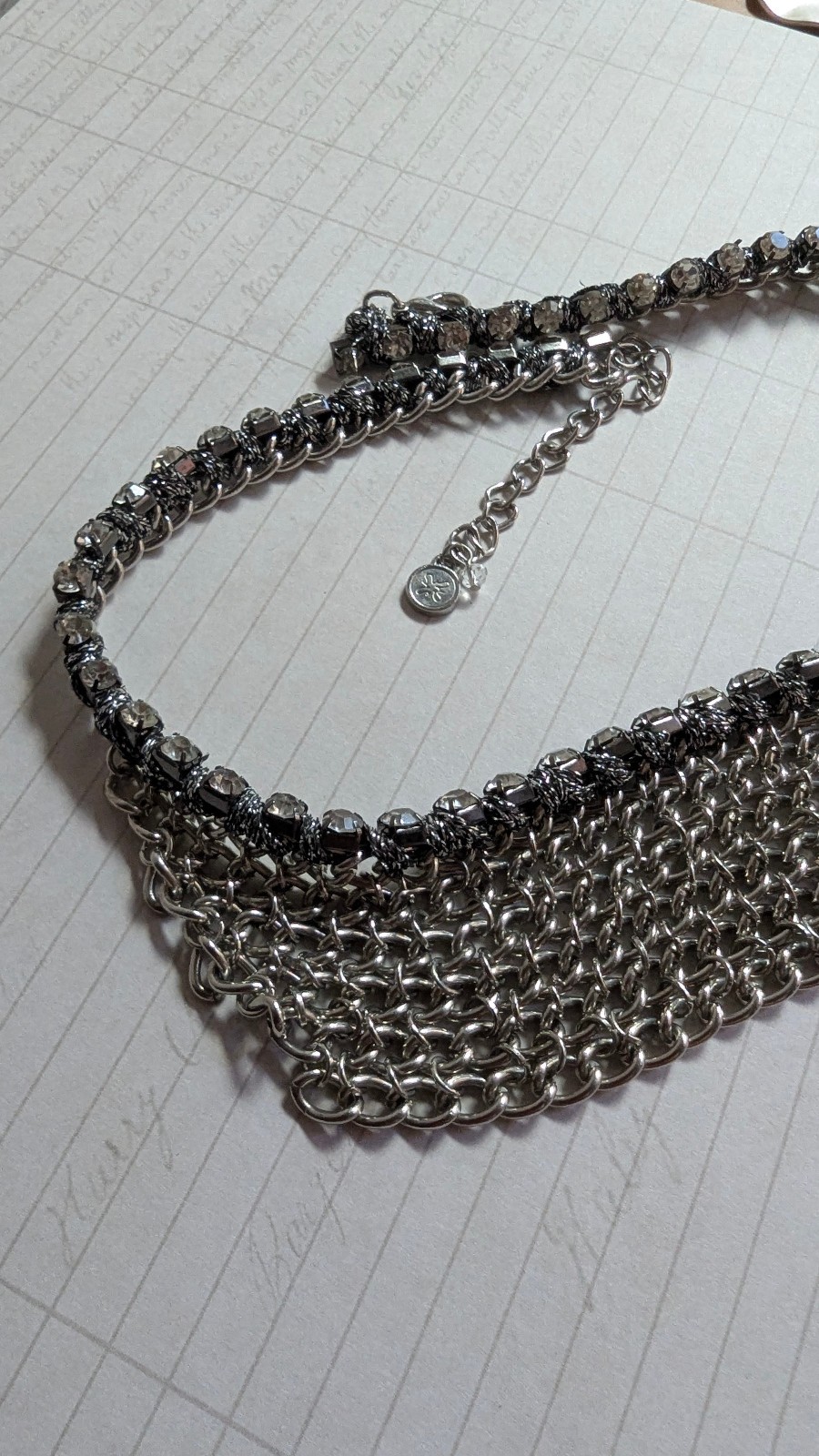 Premier Designs Silver Mesh Bib Necklace Statement Chain Fringe Collar 18″