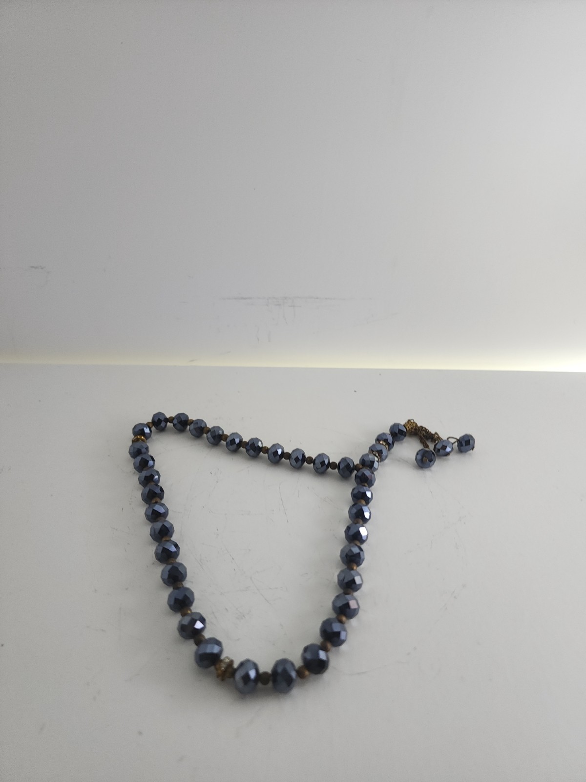 Metallic Blue Gray Beads Necklace Meditation Worry Beads Smooth Ornament Gift