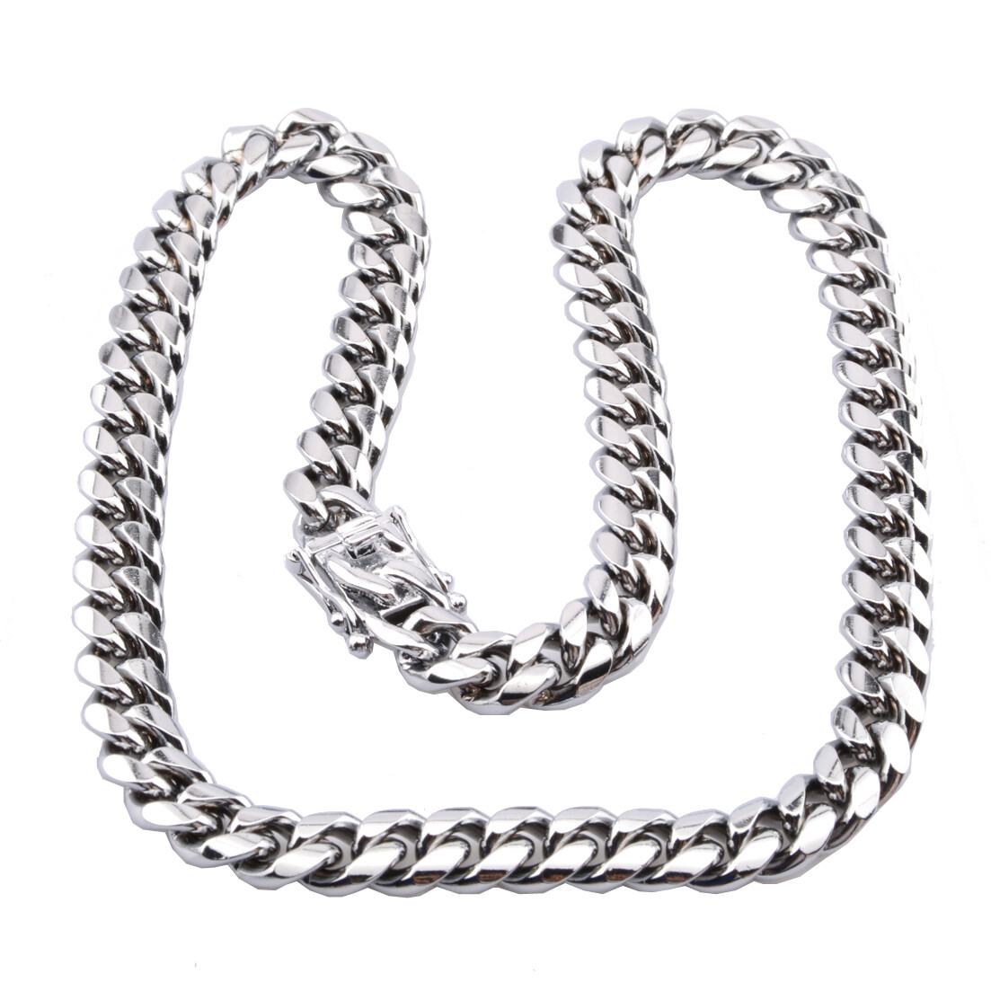 Fashion Mens Miami Cuban Link Bracelet or Chain Necklace Silver Stainless Steel