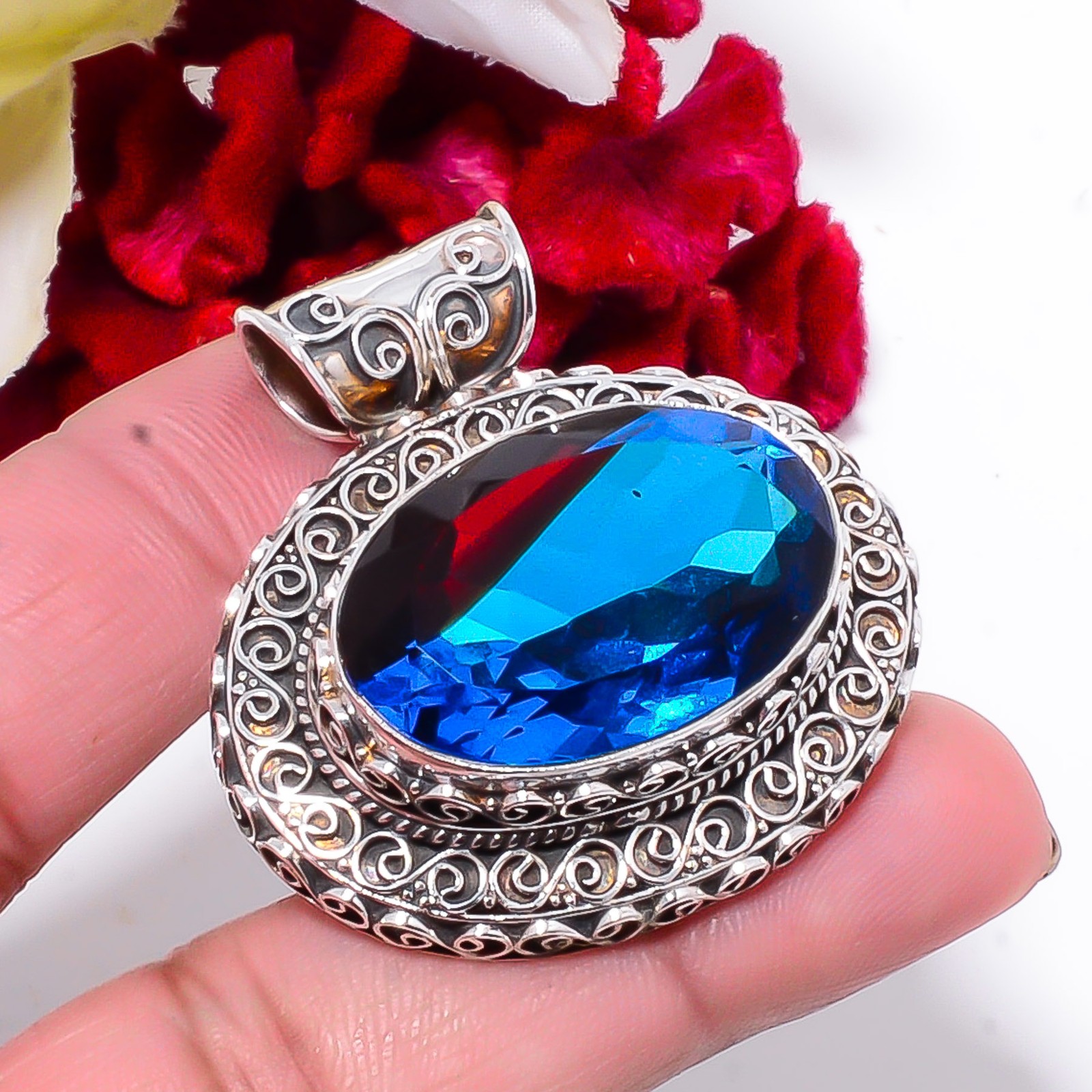 Red & Blue Bi-Colour Tourmaline Fine Art 925 Sterling Silver Pendant 1.64 Sku63