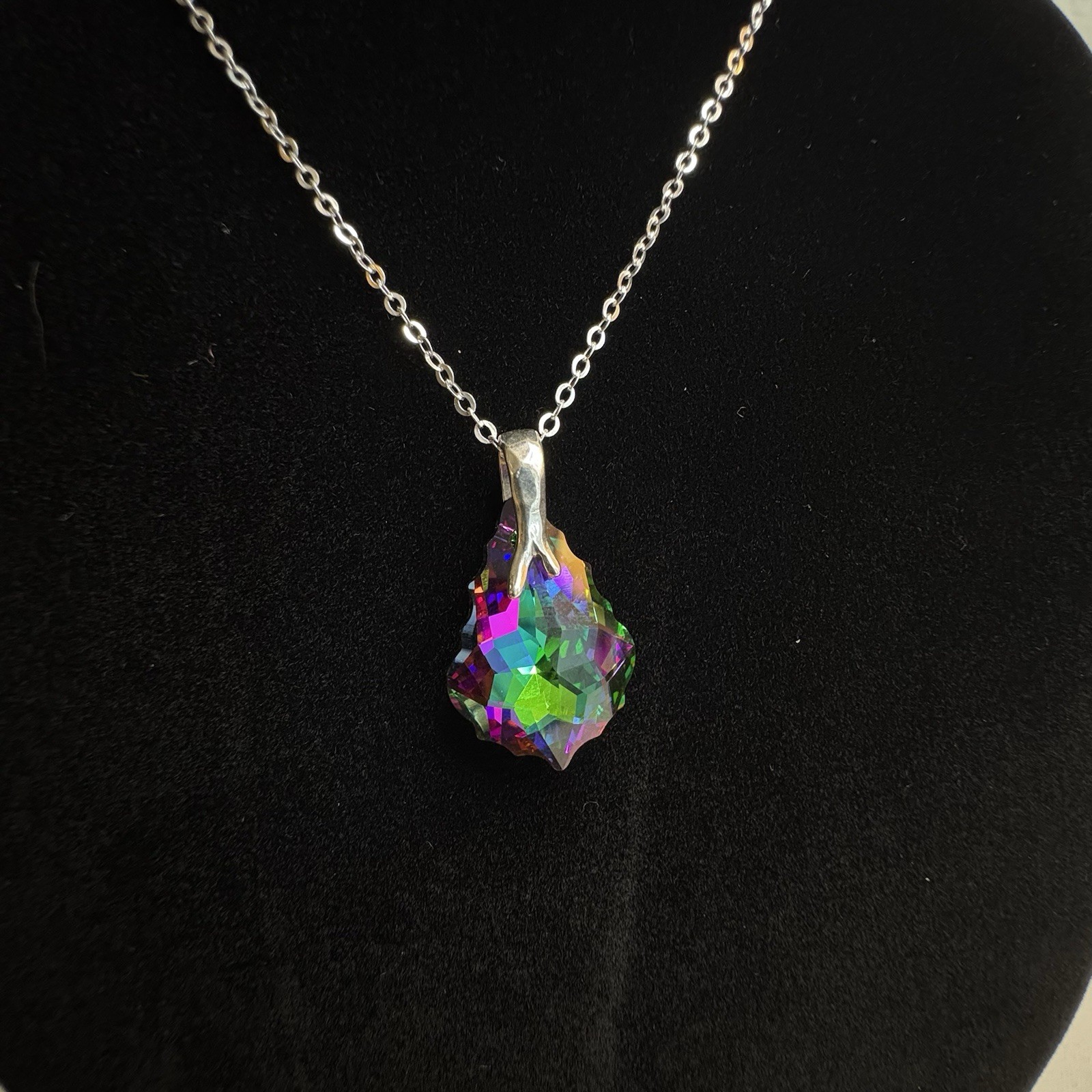Vintage 925 Italy Aurora Borealis Crystal Necklace 4g