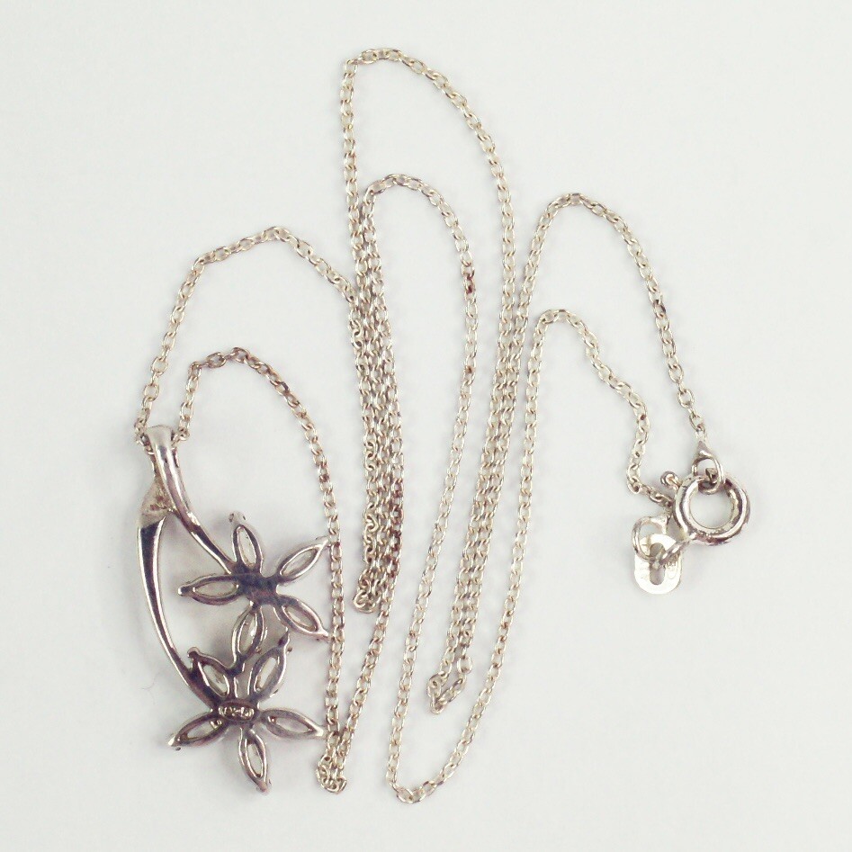 sterling silver white/colorless CZ double flower pendant cable chain necklace