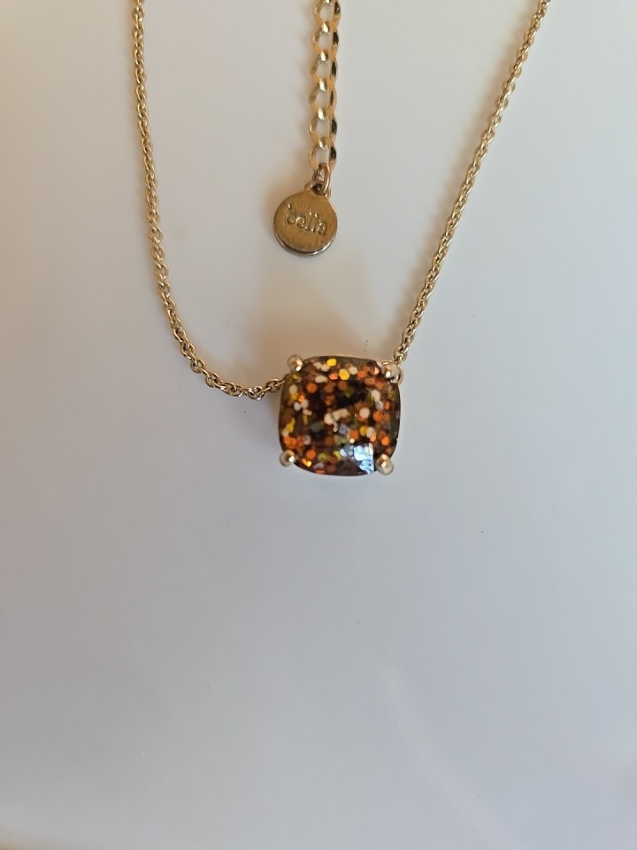 Bella Jack Gold Tone Cable Chain Cushion Glitter Pendant Necklace Adjustable
