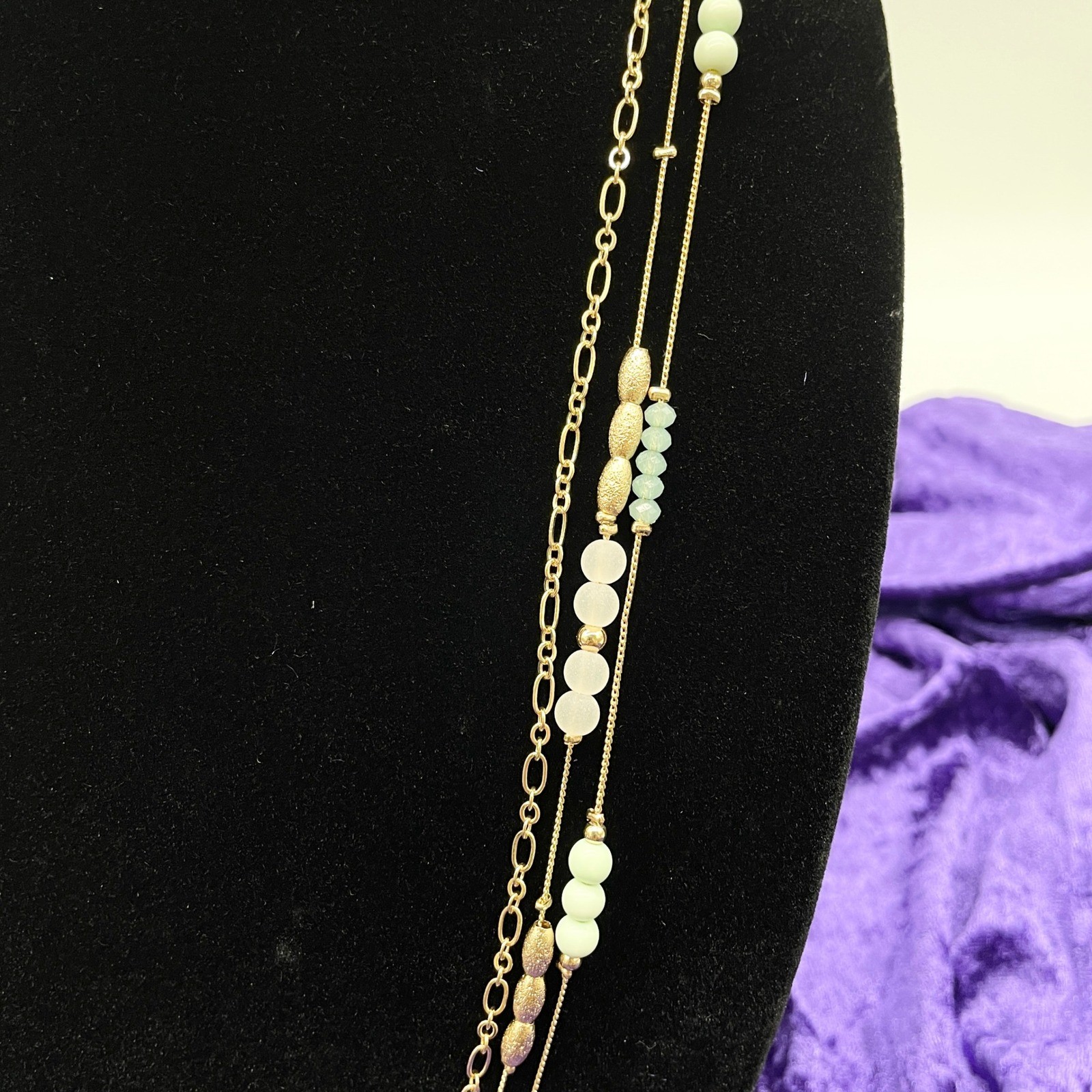 Massini Women Long Necklace One Size Gold Minty Fresh Beaded Layered Chain