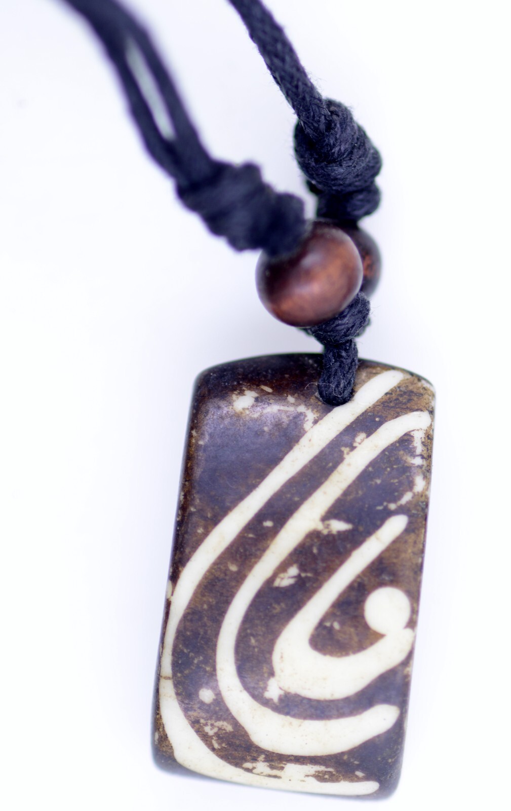 Exotic yak bone irregular shape with random pattern pendant necklace