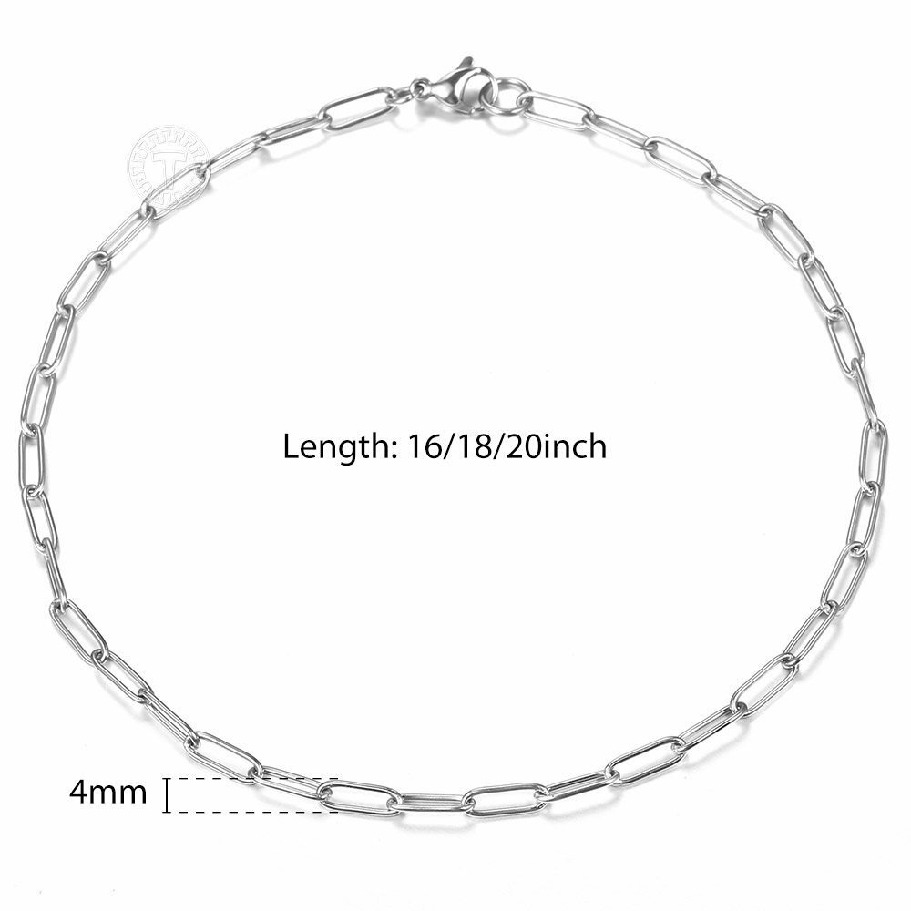 4mm Gold Plated Stainless Steel Paperclip Cable Chain Necklace Choker 16/18/20″