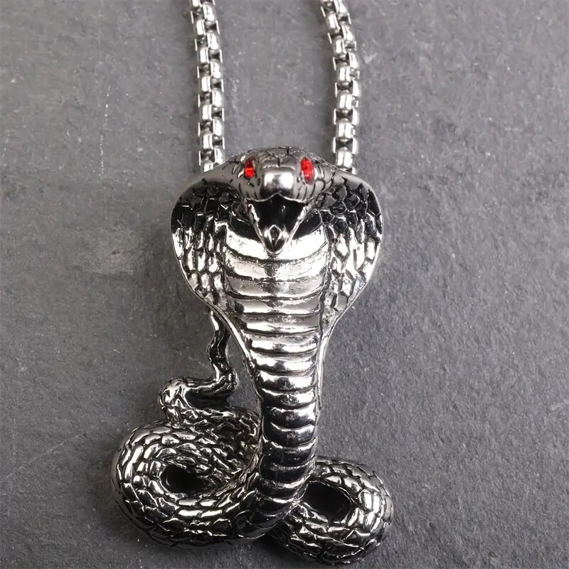 Silver Snake Cobra Pendant Necklace Mens Boys Animal Stainless Steel Jewelry