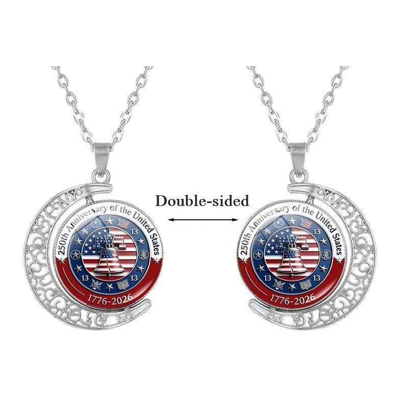 American 250th Anniversary Double-Sided Rotating Moon Alloy Necklace