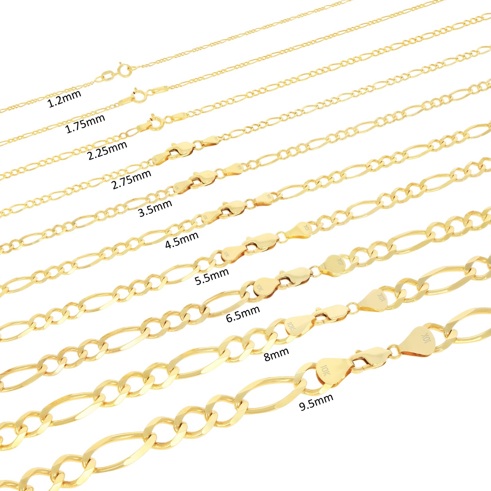 10K Yellow Gold Solid 2.75mm- 9.5mm Figaro Link Chain Bracelet Mens Womens 7″-9″