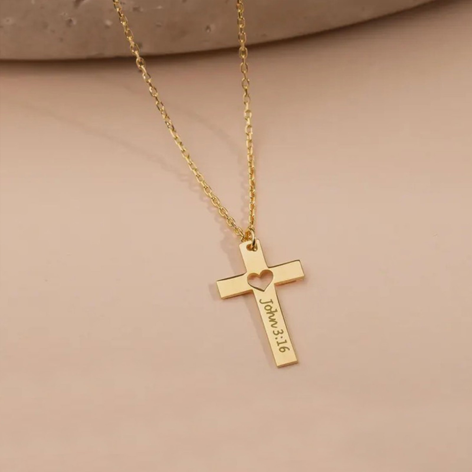 Custom Engraved Cross Necklace with Heart Personalized Faith Necklace for women