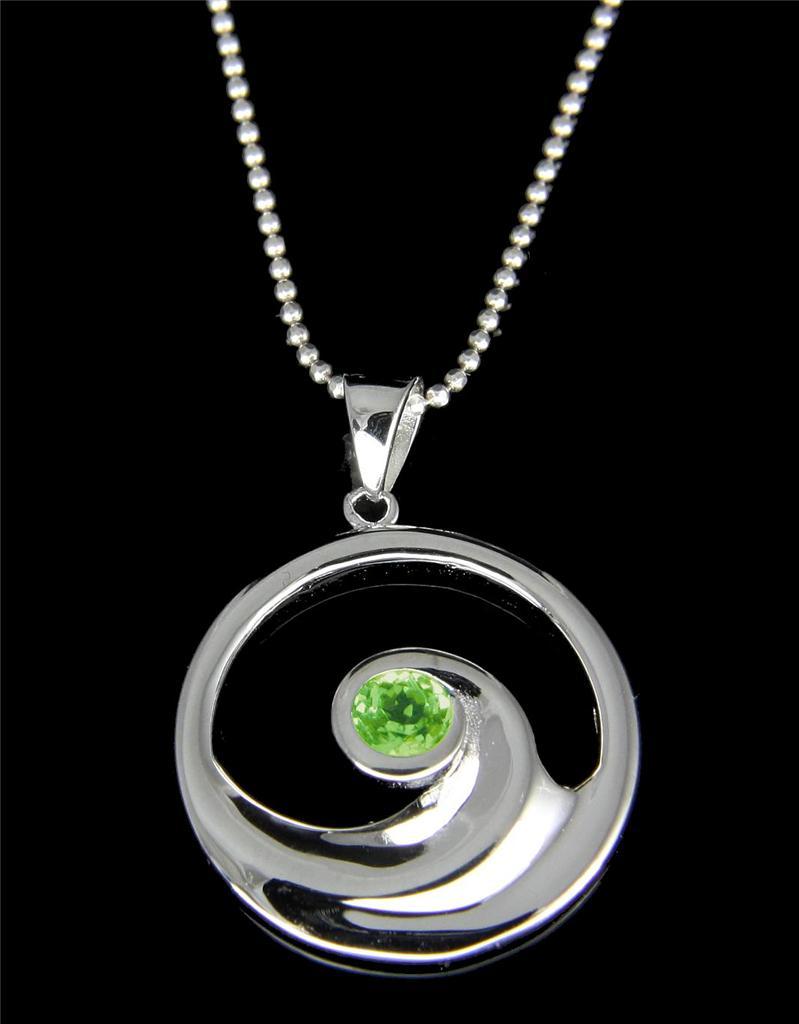 GENUINE PERIDOT SILVER 925 HAWAIIAN OCEAN WAVE PENDANT ROUND RHODIUM 19.25MM