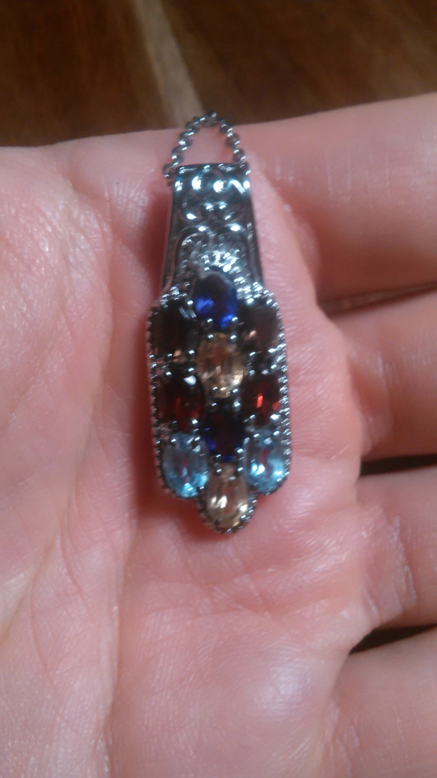Multi-Gemstone Cluster Design Stainless Steel Pendant Necklace