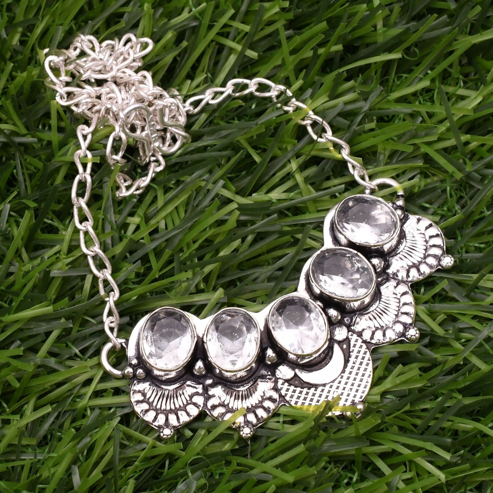 White Topaz Gemstone 925 Sterling Silver Handmade Jewelry Necklace 17-18″