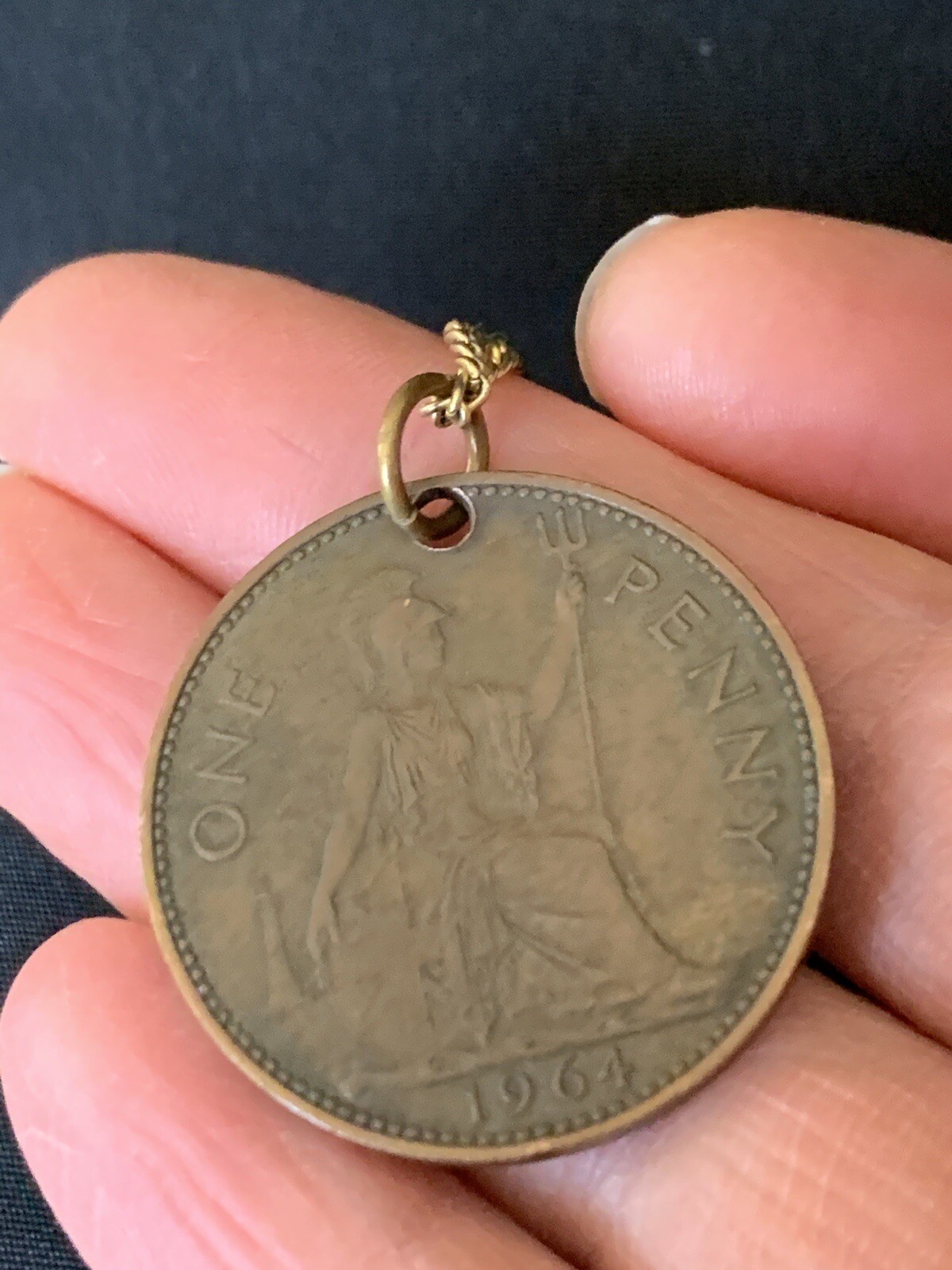 Vintage Great Britain 1964 Penny Pendant With Sailboat Enamel Art Signed 1 1/4″