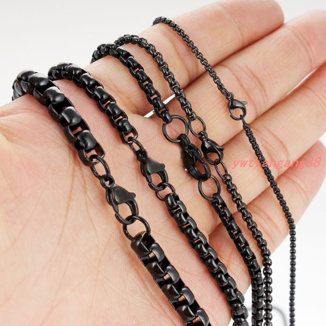 2/3/4/5mm MENS Chain Black Tone Round Box Link Stainless Steel Necklace Bracelet